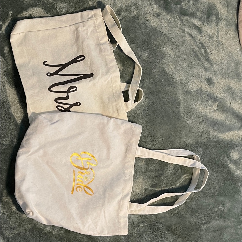 Bride & Mrs tote bags